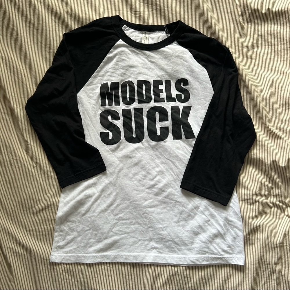 MODELS SUCK Black and White Graphic Raglan Tee